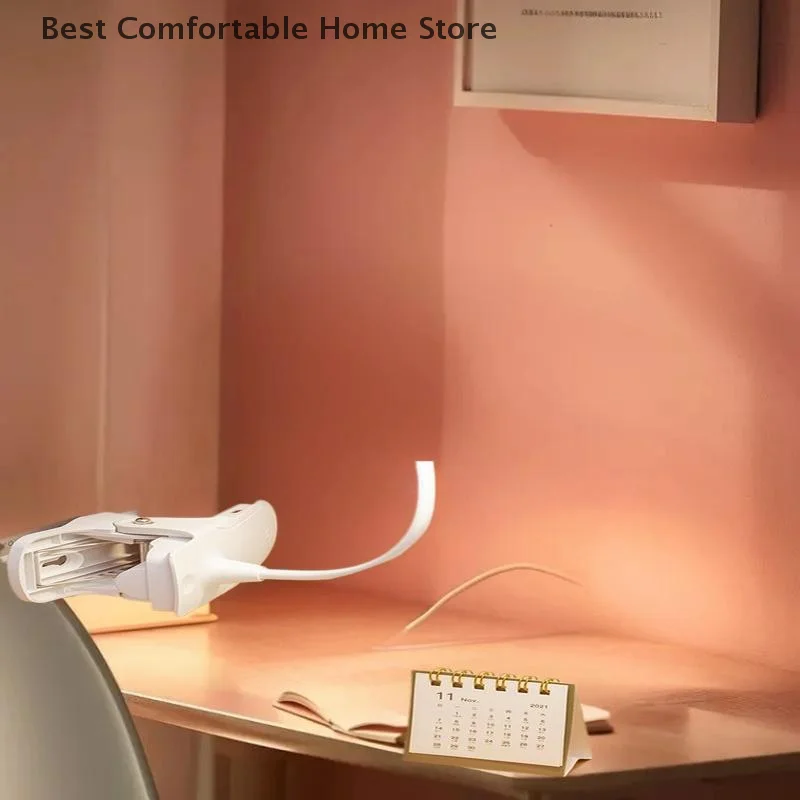 Led Table Lamp USB Rechargeable Night Light With Folding Clamp 3 Modes Dimming Eye Protection Light