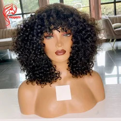 Hesperis Short Curly Bob Wigs 200 Density Afro Kinky Curly Wig Full Machine Made Human Hair Wig With Bangs Remy Brazilian Hair