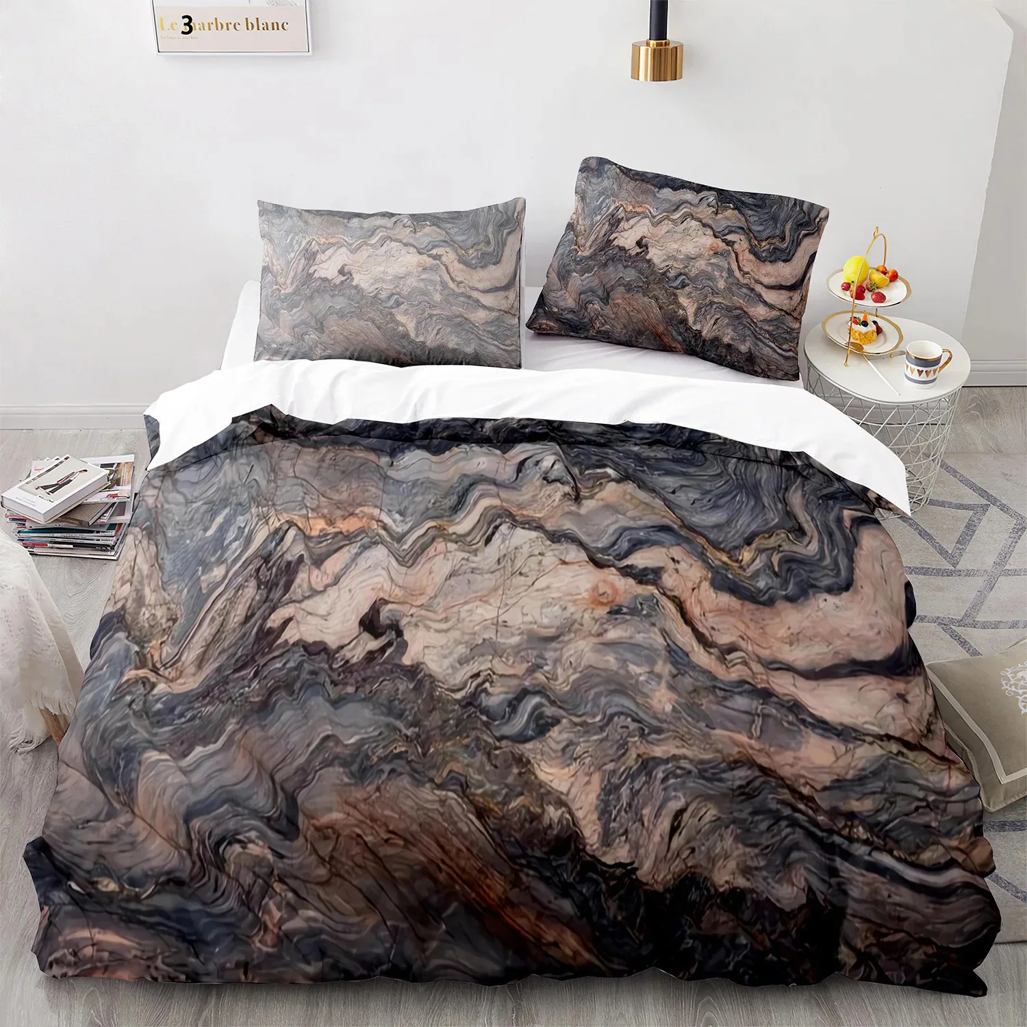 Black Gold Metallic Marble Duvet Cover Set Queen_King_Full_Twin Size Foil Print Glitter Bedding Set For Teen Boy Girls Men Women