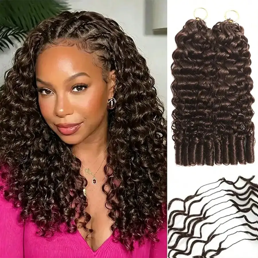 Smilegirl Burmese Curly Crochet Hair For Women Crochet Human Hair Bundles Pre-Separated Feather Crochet Hair 30 Inch 60g Premium Crochet Human Hair No Tangle & Reusable #4 Chocolate Brown #1 Natural Black Color