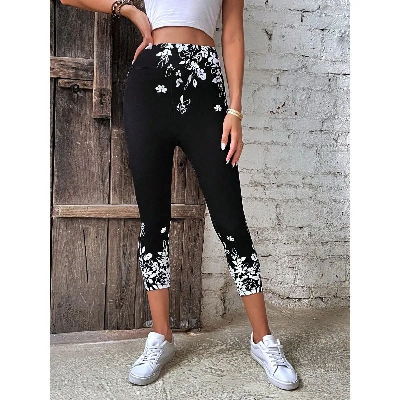 Pantaloni slim fit stile bohemien moda donna taglie forti 1XL-5XL Pantaloni lunghi casual con stampa floreale da donna