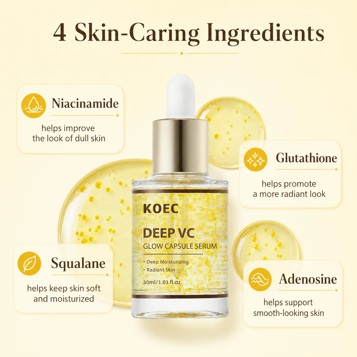 KOEC Deep Vitamin C Glow Capsule Serum, Radiance-Boosting Vitamin C Serum For Face With Niacinamide & Glutathione, For Vibrant, Even-Toned Complexion & Healthy-Looking Glow, 1.01fl.oz