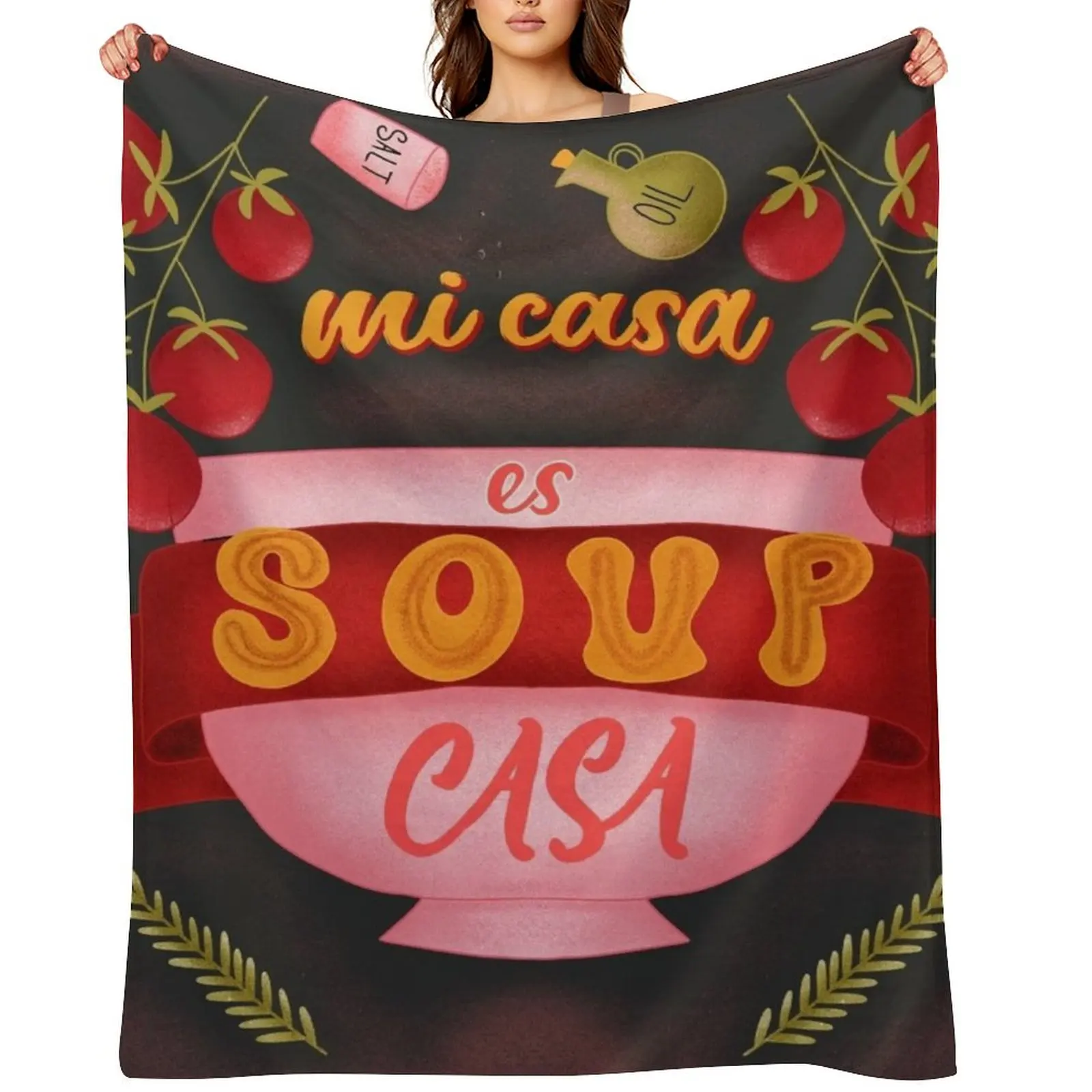 

Mi Casa es SOUP Casa Pun Kitchen Hand lettering and Illustration Throw Blanket Plaid Luxury Throw Custom decorative Blankets