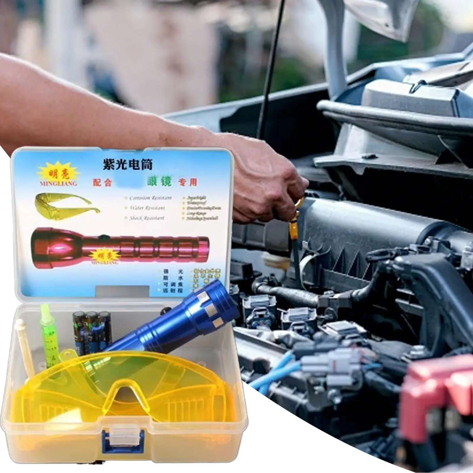 

auto Refrigerant Leak Detector Kit Flashlight AC Leak Detection Tool Kit Professional Car Leakage Tester For Auto AC Repair Tool