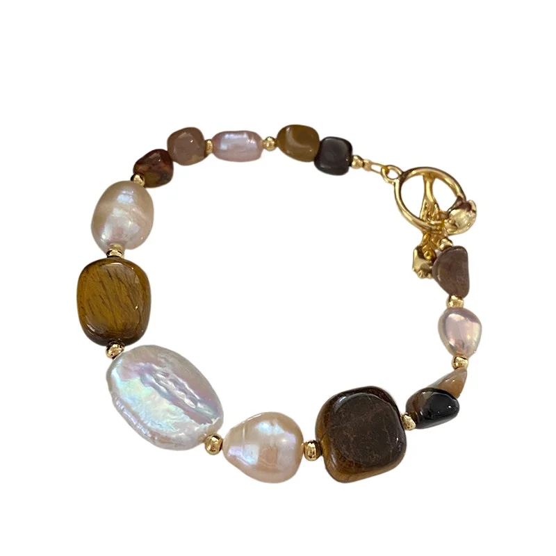 

Bohemian natural tiger's eye bracelet women's Maillard vintage pearl bracelet