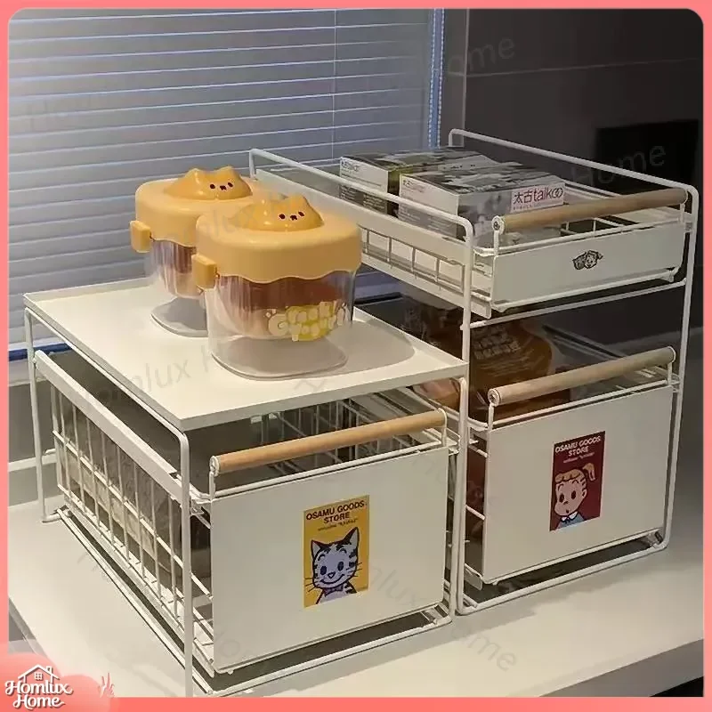Kitchen Sink Shelf Pull Out Storage Rack for Lower Cabinet Countertop Organizer Adjustable Multifunctional Layered Basket