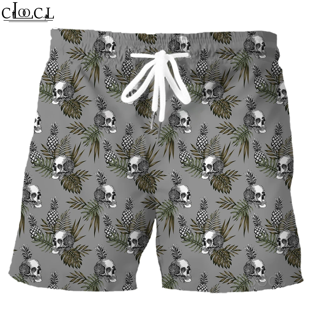 HX Hawaii Shorts Polynesian Skull Leaves Printed Board Shorts Elastic Pockets Beach Pants Men Clothing Dropshipping