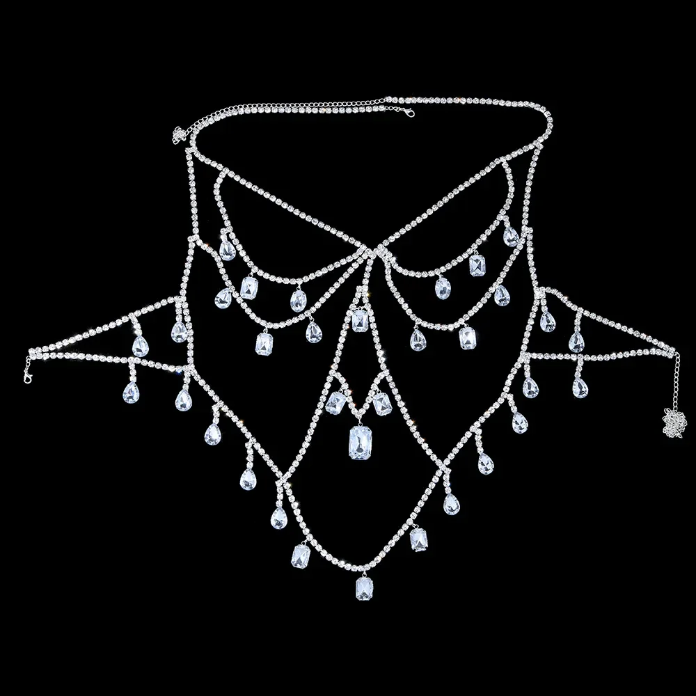 XSBODY Charm Exaggerated Big Crystal Lingerie Chest Chain Water Drop Gem Rhinestone Bra Vest Chain Ladies Clubwear Jewelry