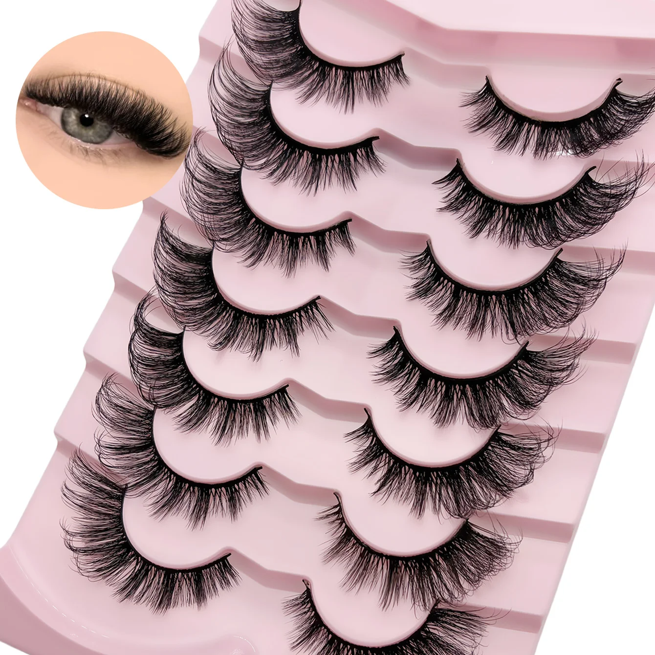 7 Pairs Elongated Outer Corner False Eyelashes Cat Eye Fox Eye Lashes Natural Wispy Fluffy Volume Fake Eyelashes for Daily Party