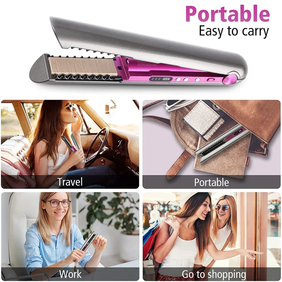 

USB Rechargeable Hair Straightener Hair Iron Wand Straightening 2 In 1 Flat Iron Curling Tongs Cordless Hair Curler Curling Iron