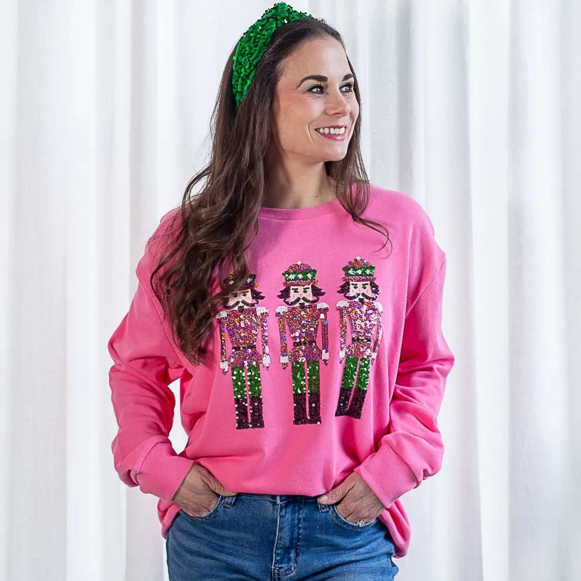 Women Y2k Nutcracker Graphic Sweatshirt Sequin Christmas Sweater Nutcracker Shirt Crewneck Long Sleeve Pullover Jumper Tops