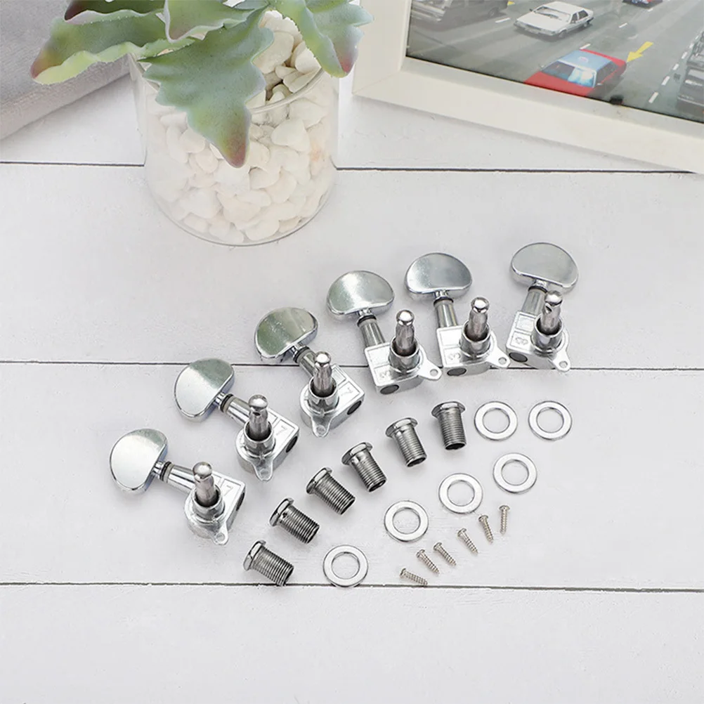

Metal Guitar Tuning Pegs Machine Heads Silver Durable Replacement for Folk Guitar Bass Strong Endurance High Grade Material