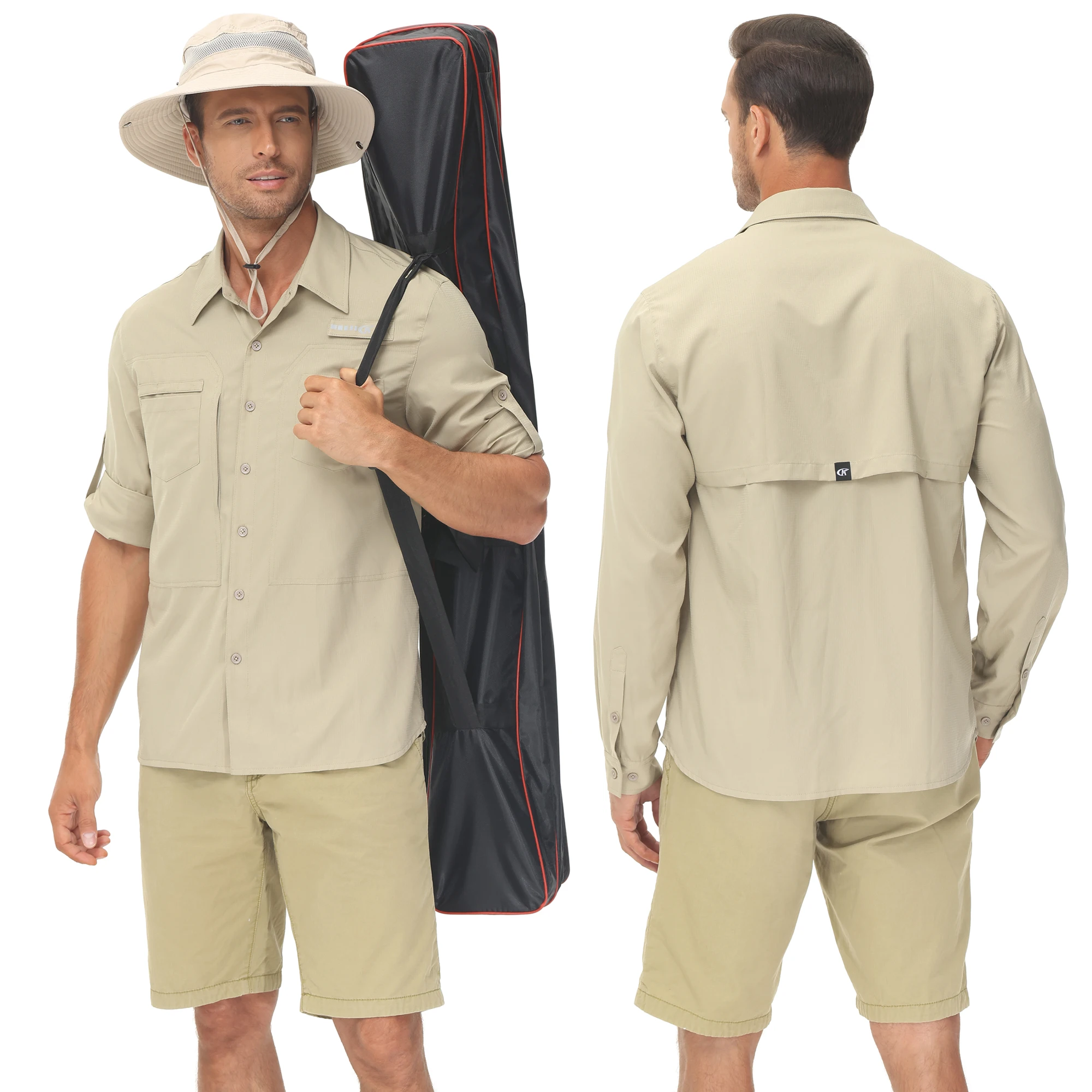 Langarm-Angelhemden für Herren, UPF 50+, Sonnenschutz, atmungsaktiv, leicht, für Reisen, Arbeit, Button-Down-Hemd mit Reißverschlusstasche – Detail 8