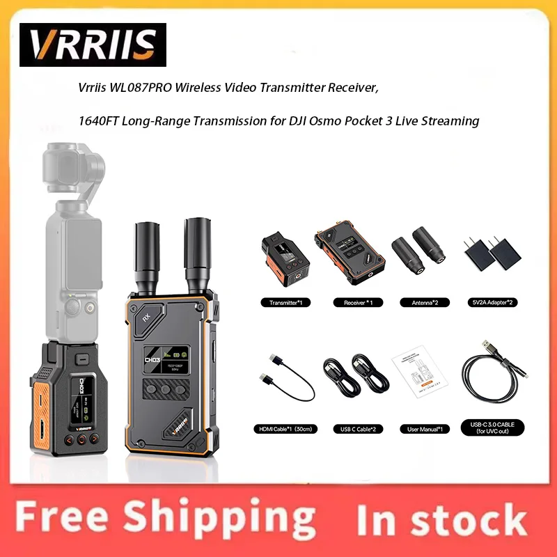 Vrriis WL087PRO Low Latency Wireless Video Transmitter Receiver, 1‑to‑5 Multi‑screen Sharing for Outdoor Live Production