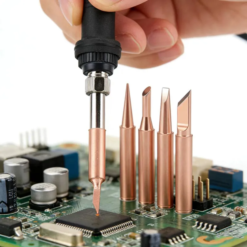 5Pcs Pure Copper Soldering Iron Tips Set I+B+K+2.4D+3C Electric Hot Bare Copper Head 900M for DIY Craft And Electronic Repair