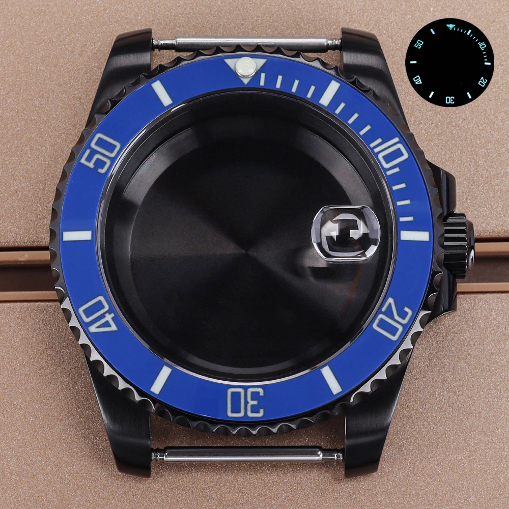

40mm Stainless Steel Watch Case C3 Luminous Bezel Sapphire Glass For SUB NH35 NH36 NH38/34 Miyota8215 ETA 2824 Watch Accessories