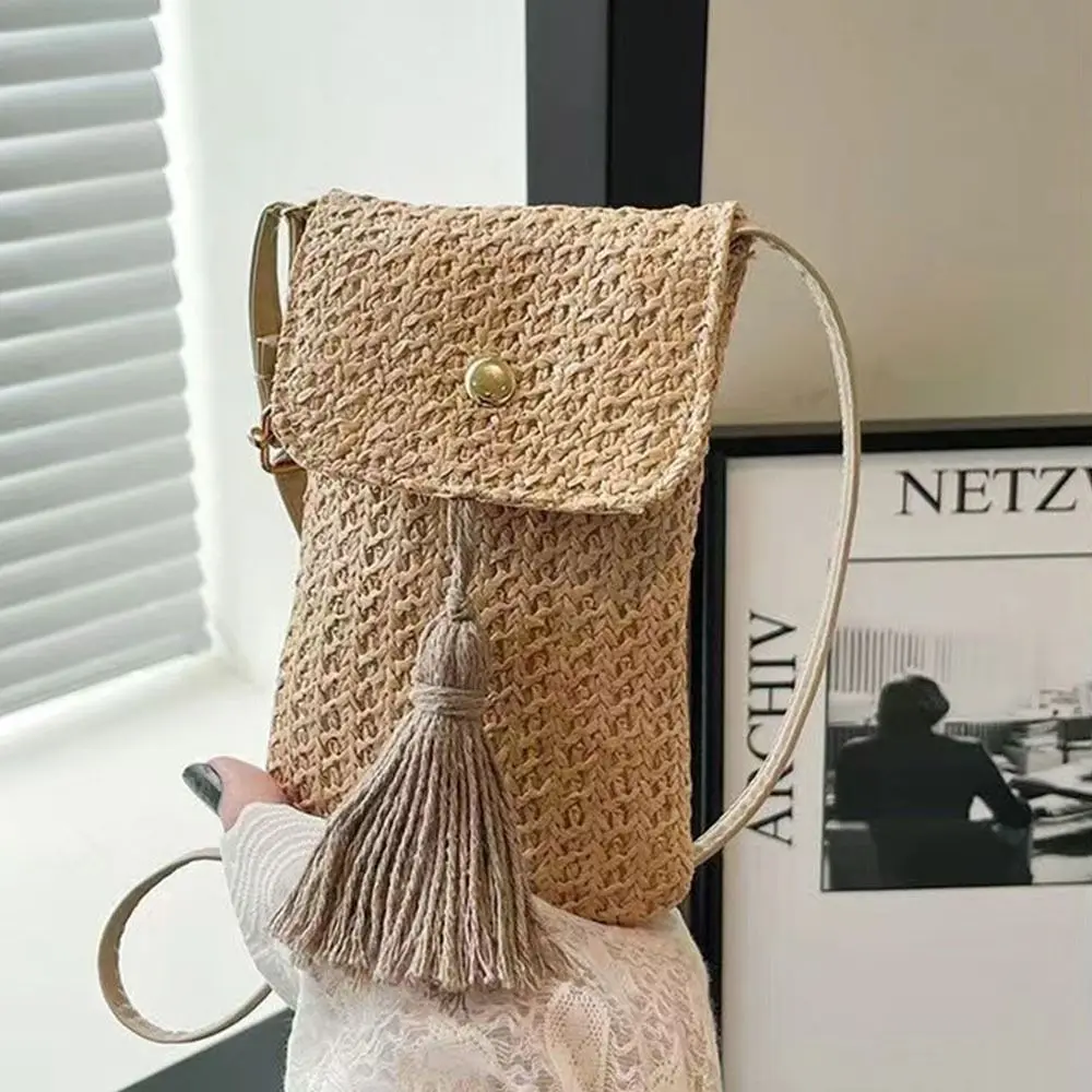 

Casual Braided Women Straw Beach Bag Mini Bohemian Style Crossbody Bag Coin Purse Summer