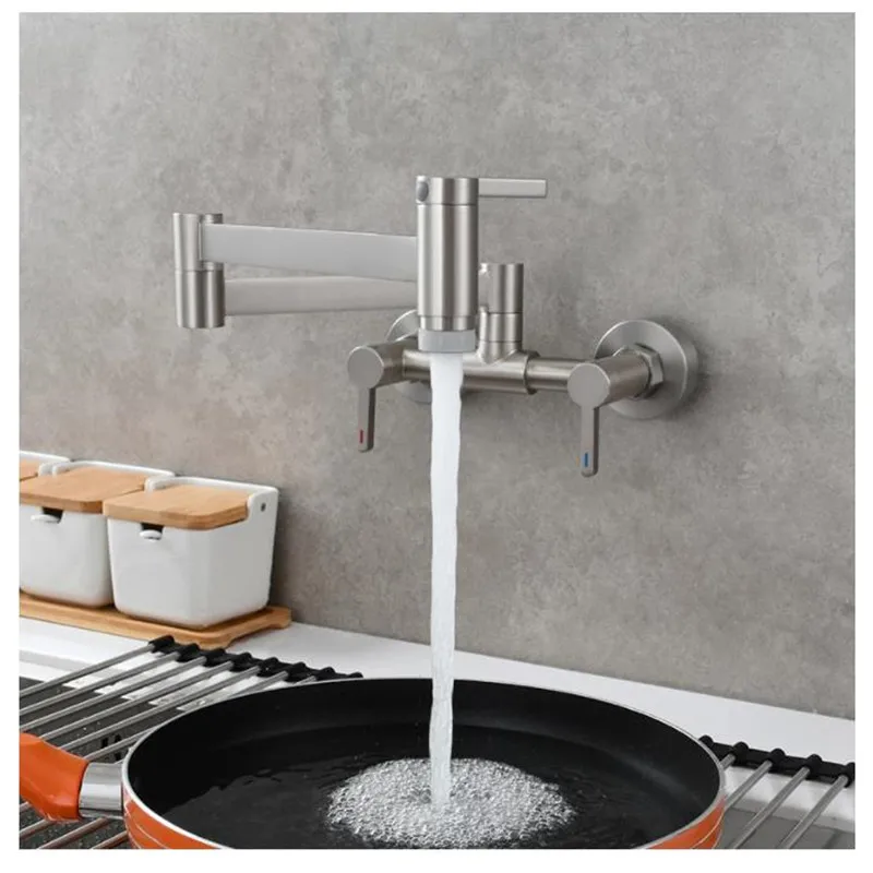 Copper Folding Faucet  Kitchen Water Tap with Double Joint Swing Arms Rotated Tap Wall Mounted for Hot and Cold Water