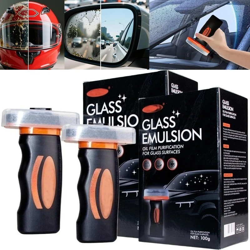 Glass Guard,Glass Oil Film Remover for Car,Glassy Emulsion Cleaner Roll-On Glass Compound with Cleaning Board, Removes Oil Film