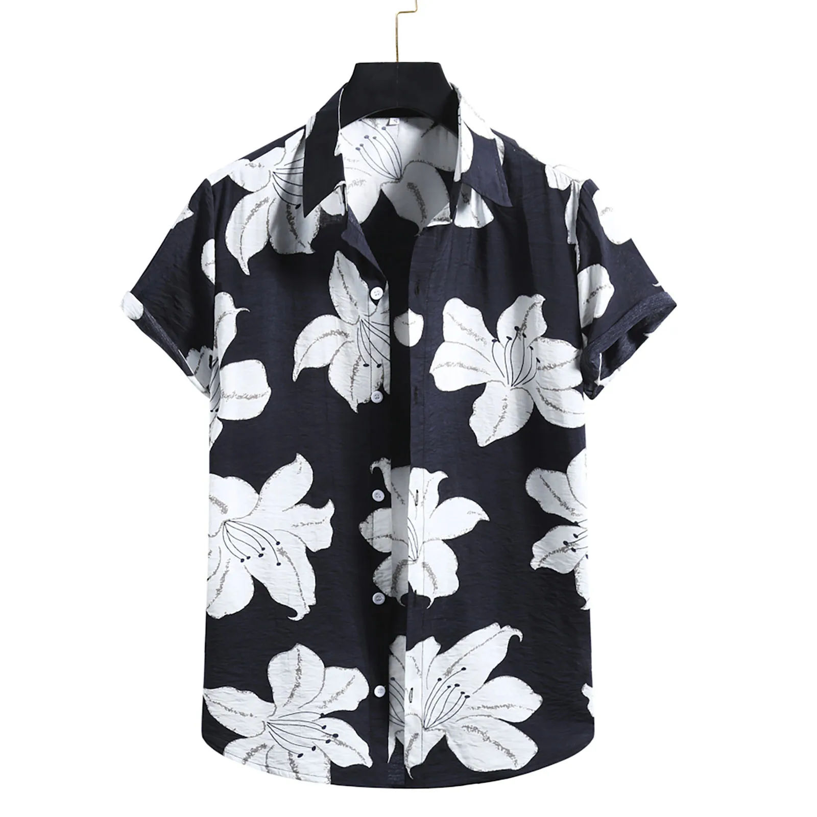 Summer Short Sleeve Shirt Men Hawaiian Shirts Cotton Turn-down Collar Soft Floral Print Aloha Loose Button Shirt Streerwear Tops