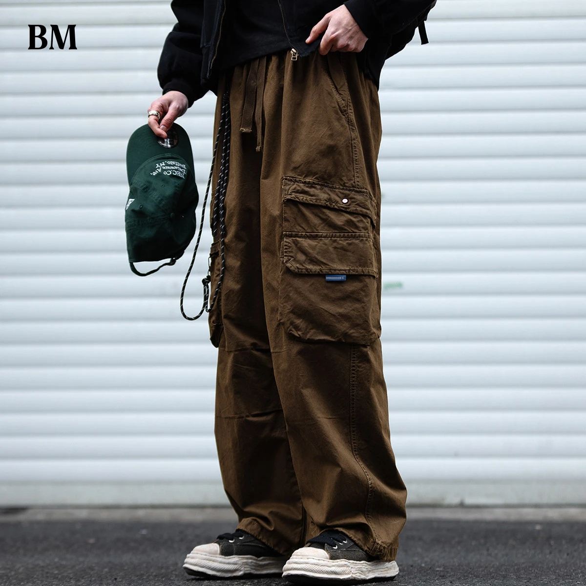 

Мужские винтажные американские брюки карго из чистого хлопка с эффектом потертости, свободного кроя, с множеством карманов, на шнурке, повседневные, больших размеров, модные, в уличном стиле