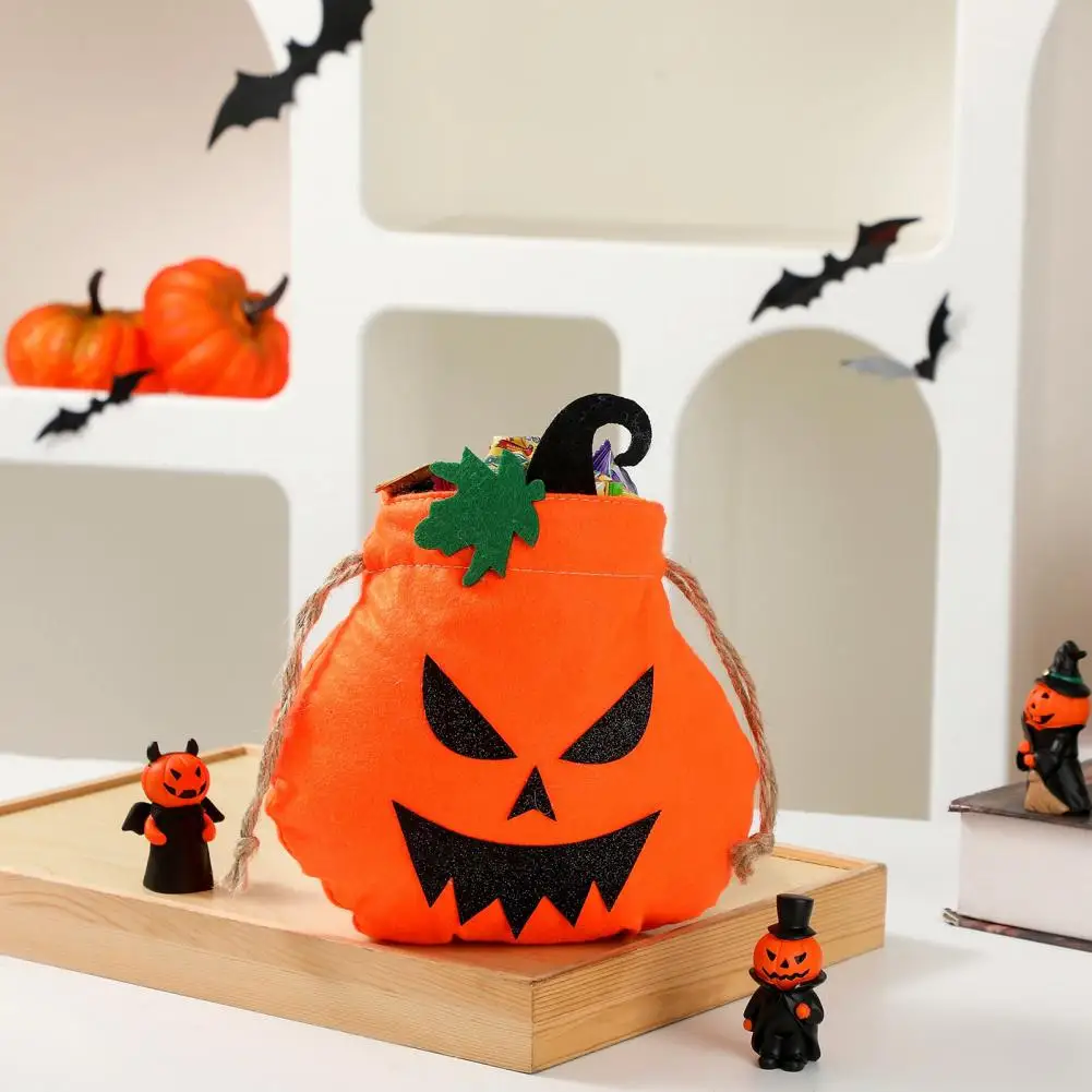 Halloween Treat Bag Halloween Drawstring Pumpkin Bag for Kids Reusable Trick or Treat Candy Pouch Non Woven Fabric for Party