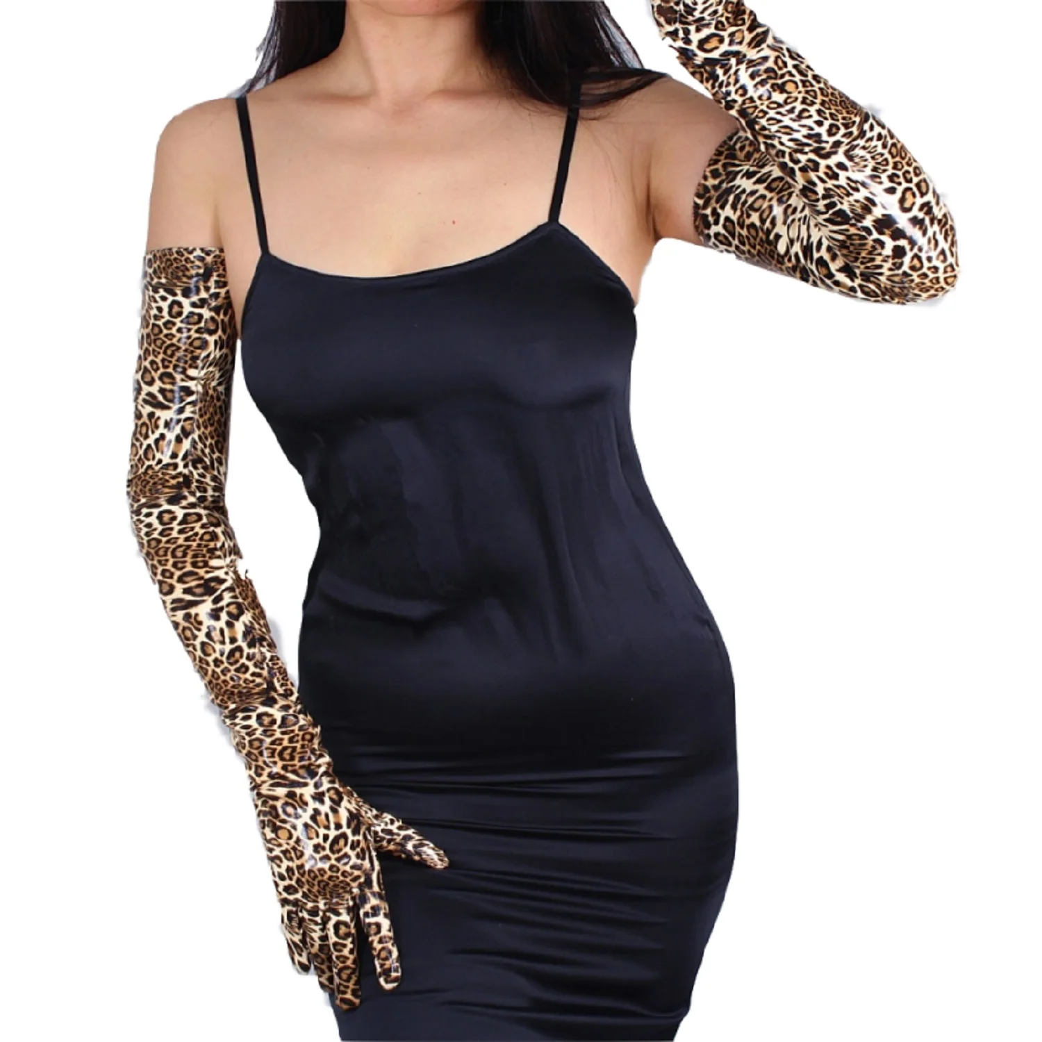 

DooWay Women's Leopard Patent Leather Glove Faux Latex Wild Animal Print Sexy Wet Look Evening Opera Gloves Cosplay Costume