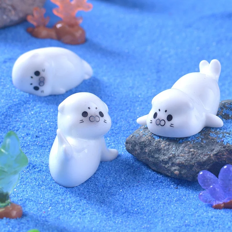 Mini Sea Lion Figurines for Micro Landscape, Cute Ocean Resin Seal Decor for Fish Tank