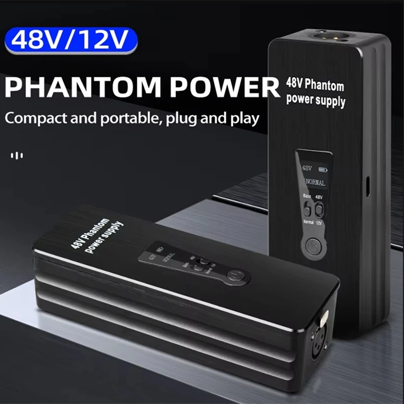 充電式ファンタム電源マイクアンプ,コンデンサー用ポータブルプリアンプ,レコードスタジオマイク,48V