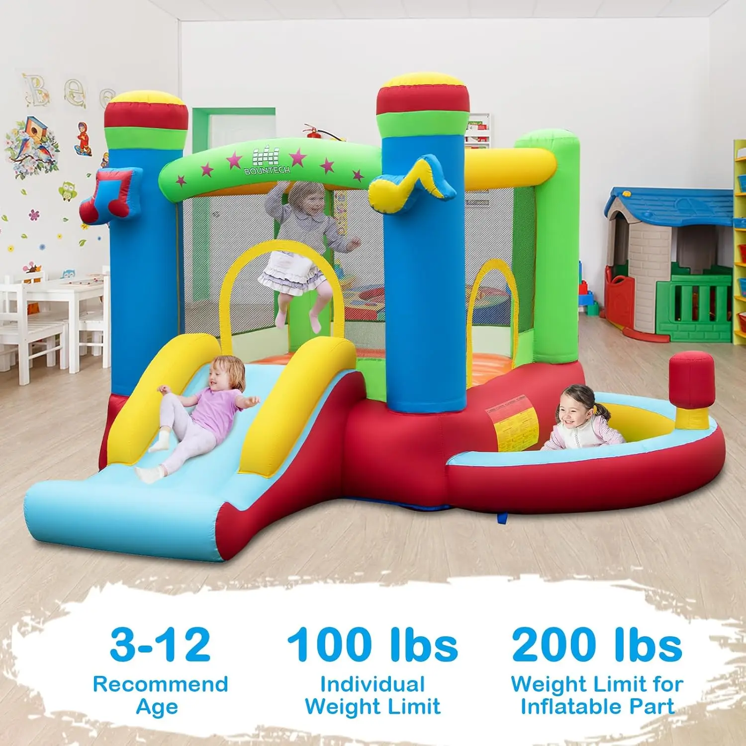 Inflatable Bounce House with Ball Pit, Bouncy House for Kids 3-12 Indoor Outdoor w/Large Jumping Area, Basketball Hoop, Bounce H view 5