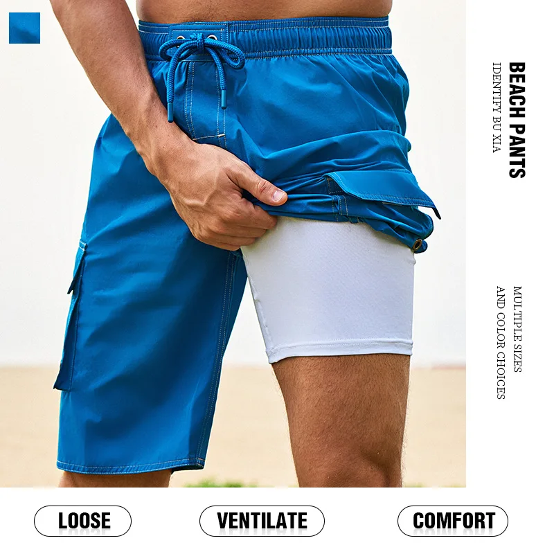 

Мужские летние пляжные шорты, плавки с сетчатой подкладкой, быстросохнущие, дышащие, спортивные шорты для плавания