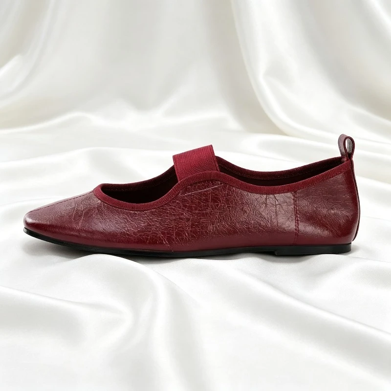 Fotografia 5: Moda couro macio ballet flats feminino dedo do pé redondo conforto casual sapatos planos femininos mules conciso marca mary jane sapatos para mulher