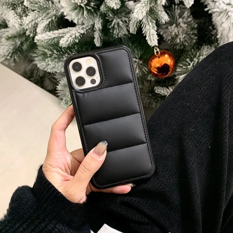 Winter Puffer Down Jacket Black  Phone Case for iPhone 11 15 14 13 12 Pro Max X XR XS Max 14 15 Plus Shockproof Hard Back Cover