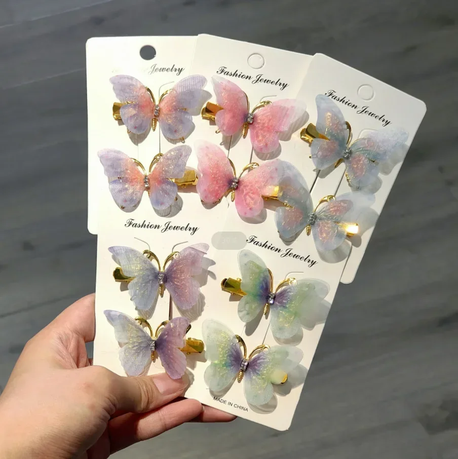 Cute Gradient Alloy Hair Clips for Girls - Butterfly Hairpins in Net Yarn, Perfect for Hanfu Costume