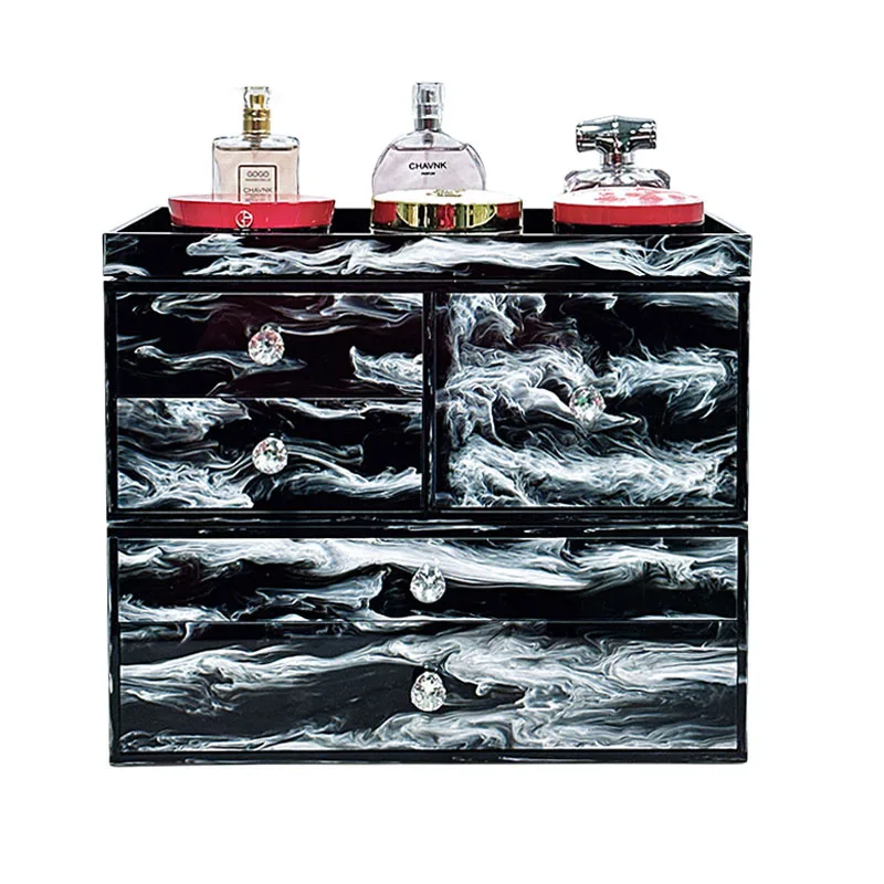 

Acrylic light luxury ink smoke pattern storage box household makeup skin care products storage tray dresser large capacity