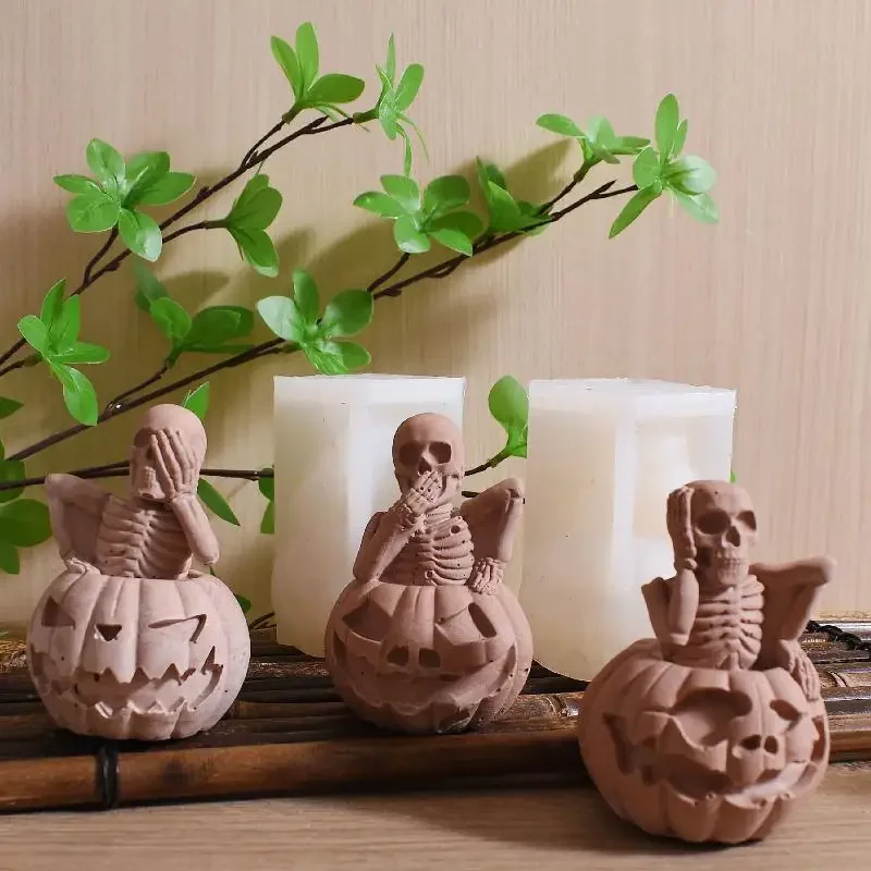 

Halloween Skeleton Pumpkin Silicone Candle Molds Halloween Decoration DIY Ghost Pumpkin Crafts Gypsum Making Soap Mold