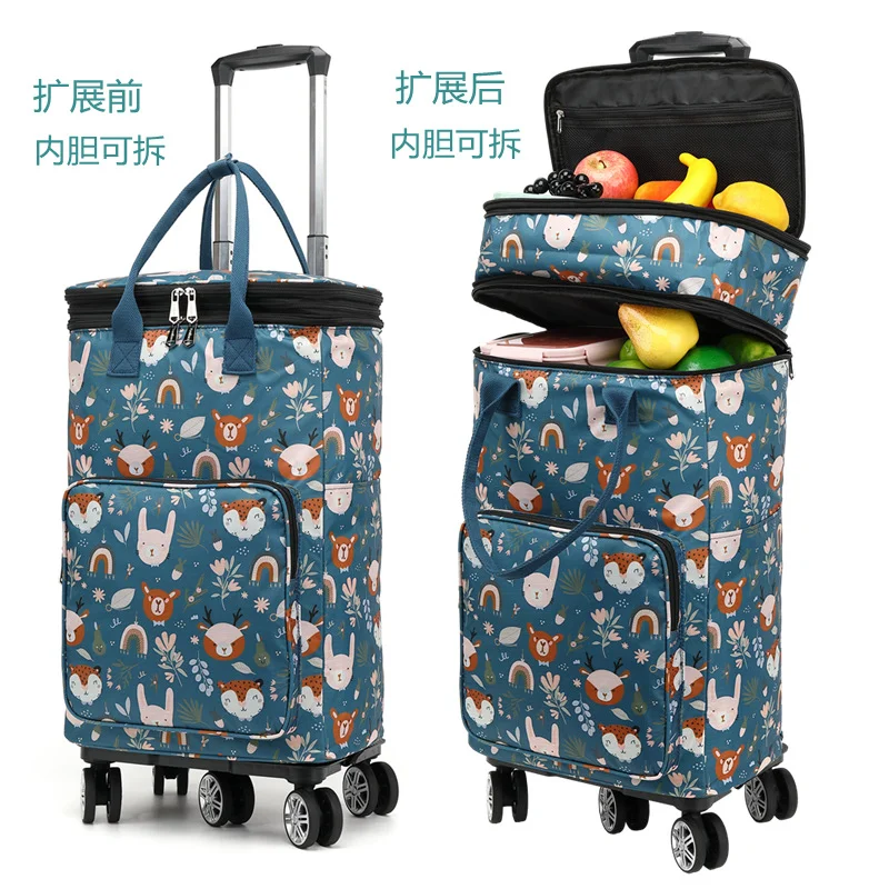 

Portable Large Capaci Insulated op Bag Hand Pulling op Cart Foldable Vegetable Bung Cart with Universal Wheels