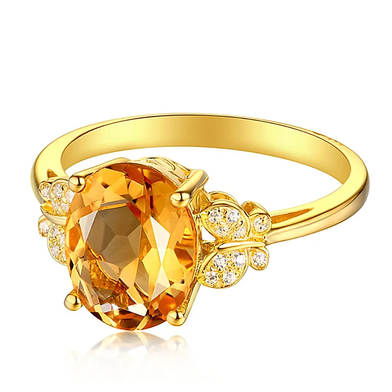 HuiSept Fashion Women Ring 925 Silver Jewelry with Citrine Zircon Gemstone Gold Color Open Finge Rings for Wedding Party Gifts