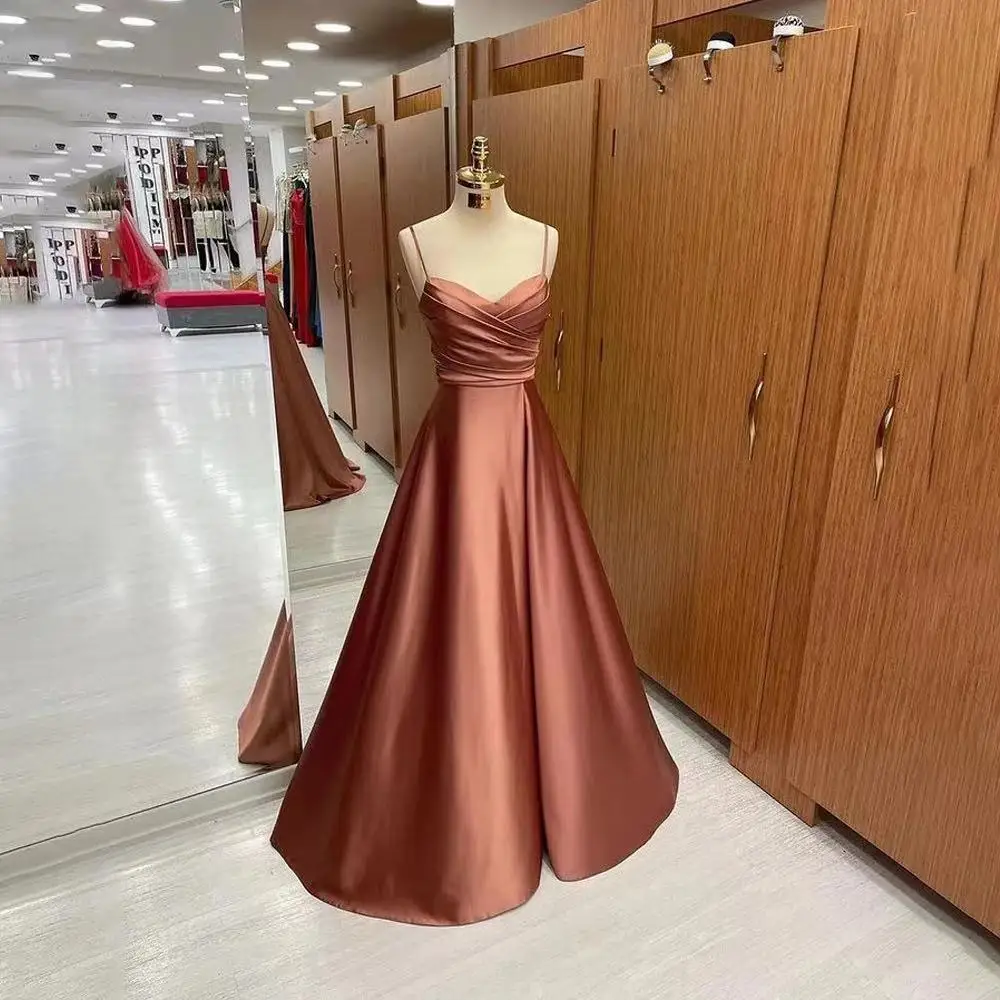 LZPOVE A Line Formal Dresses V Neck Prom Dress Pleat Party Dress For Wedding Spaghetti Strap Special Occasion Dress robe soirée