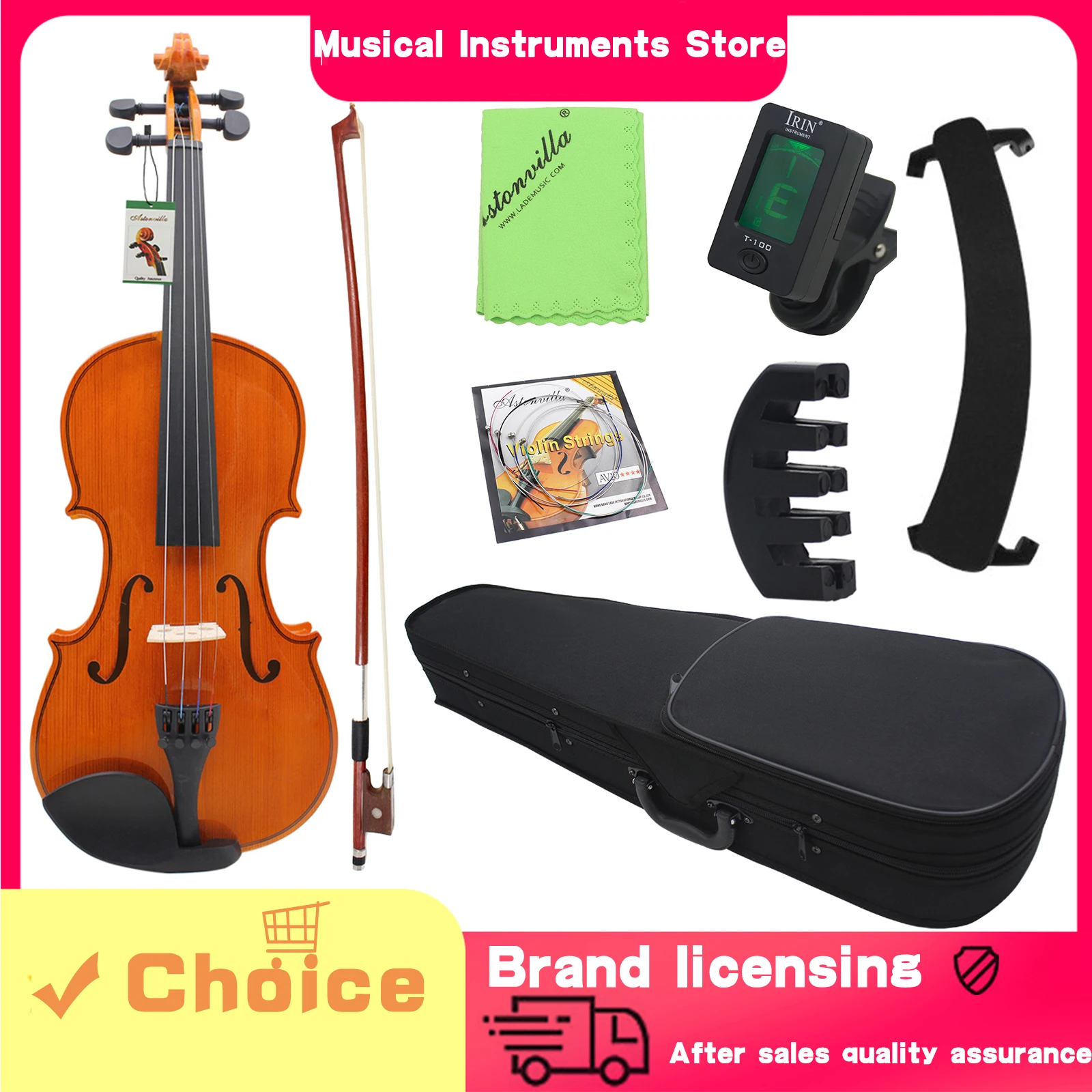 

Astonvilla Violin Solid Wood Lightweight Violin Natural Color Hand Carved String Instrument Violin Suitable for Performance Use