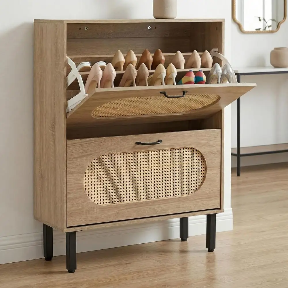 

Large Wooden 2-Tier Shoe Storage Cabinet with Lip-Out Drawers for Entryway, Hallway, Living Room