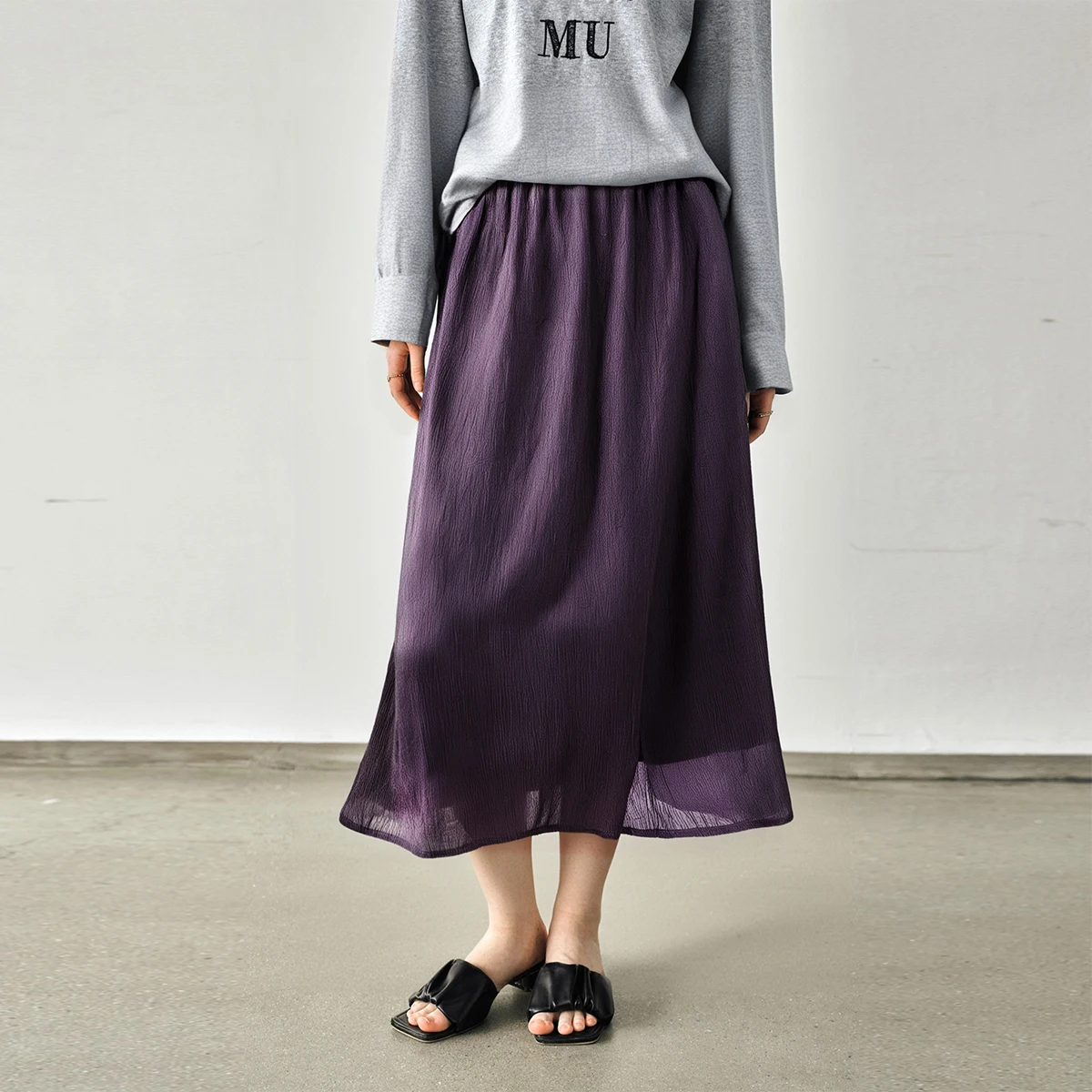 OLrain Women's Purple A Line Skirts 2025 Summer Woman Fashion Casual Loose Elastic Waist Swing Skirt Female Clothing O57XB98309