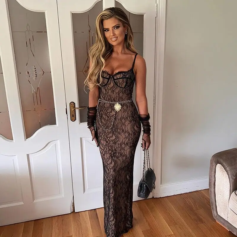 VEITCHE 2025, Mode Frauen Sommer Sex Spitze-up Kleid Einfarbig Backless V-ausschnitt Langen Rock Weibliche Party Geschenk Kleidung
