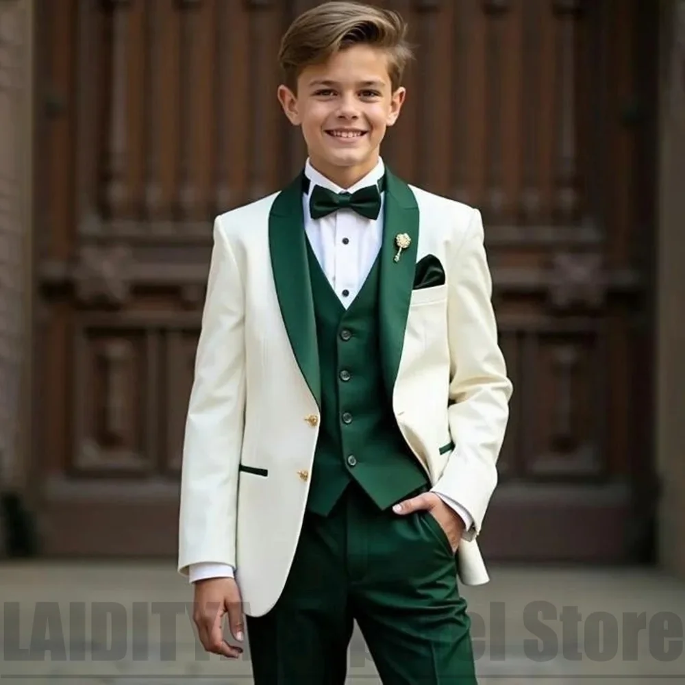 Elegant Single Breasted Boys Suit Chic Kids Formal Wedding Flower Boy Outfit Blazer Vest Pants Birthday Party Tuxedo 3 Piece