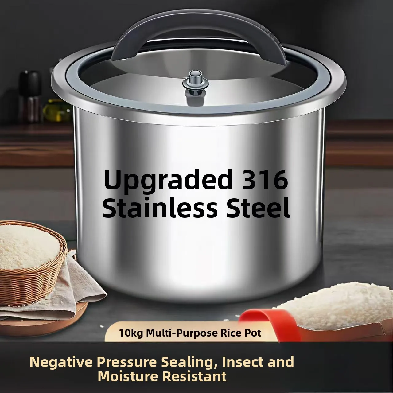 

304 Stainl Steel Rice Storage Buet Vacuum Sed Flour Barrel ain Storage Container Kitchen Organization Food Holder