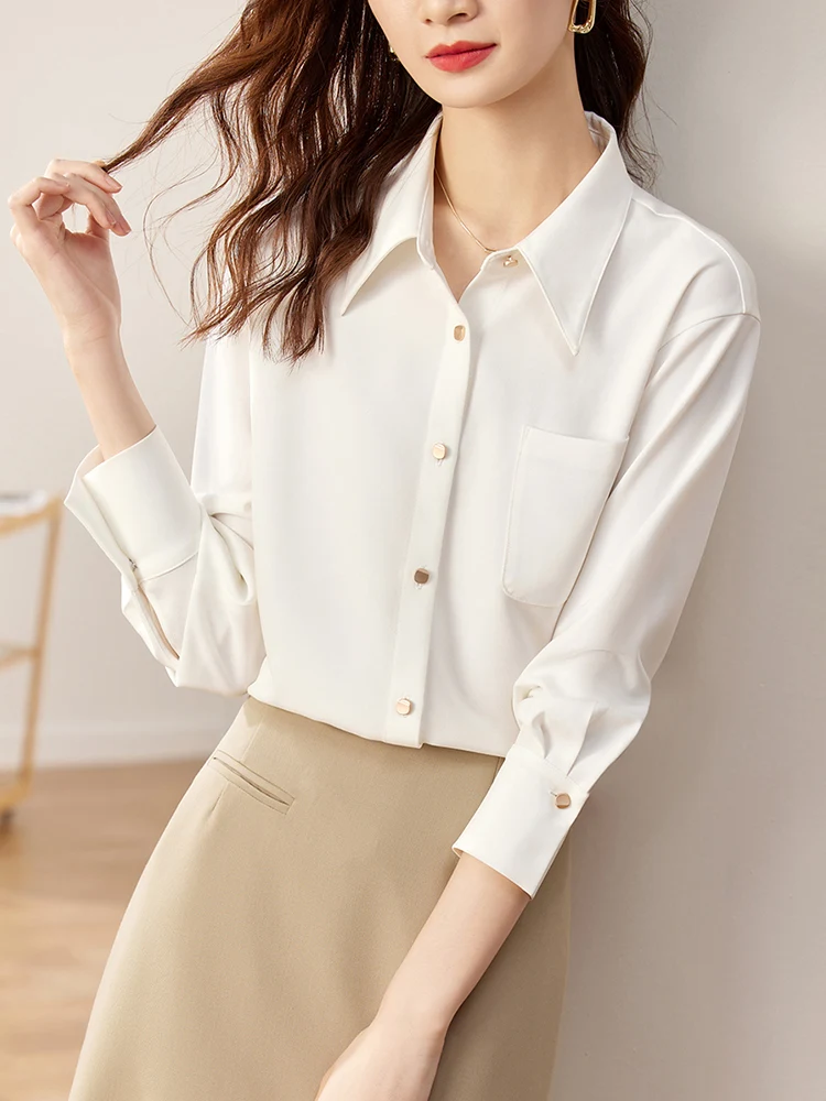 

Женская белая рубашка SENTUBILA 2026: Элегантная, простая, на пуговицах, с длинным рукавом, свободного прямого кроя, повседневная, для офиса