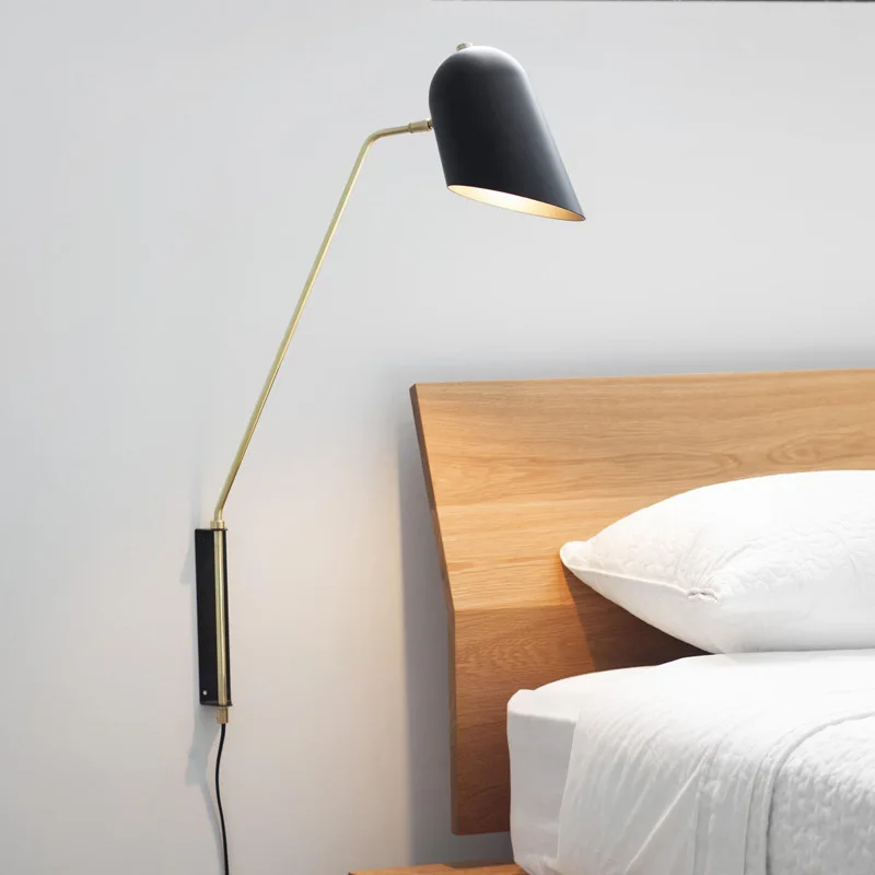 Postmodern Black Shade American Simple Bedside Reading Wall Lamp for Model Room Decoration