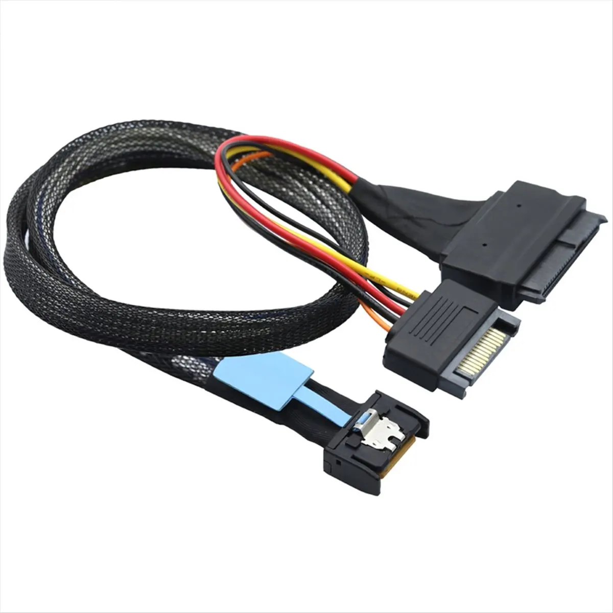 Fits for Gen5 MCIO Slimline SFF-8654 4I to SAS 8639 U.2 Adapter Cable + 15P SATA Power Cable Converter Wire Cord 1m