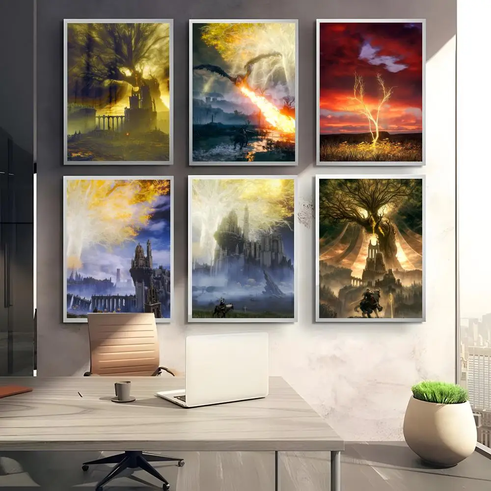 Póster de juego E-e-Eldens r-Ring, dormitorio, sala de estar, estudio y más allá, decoración autoadhesiva + regalo perfecto