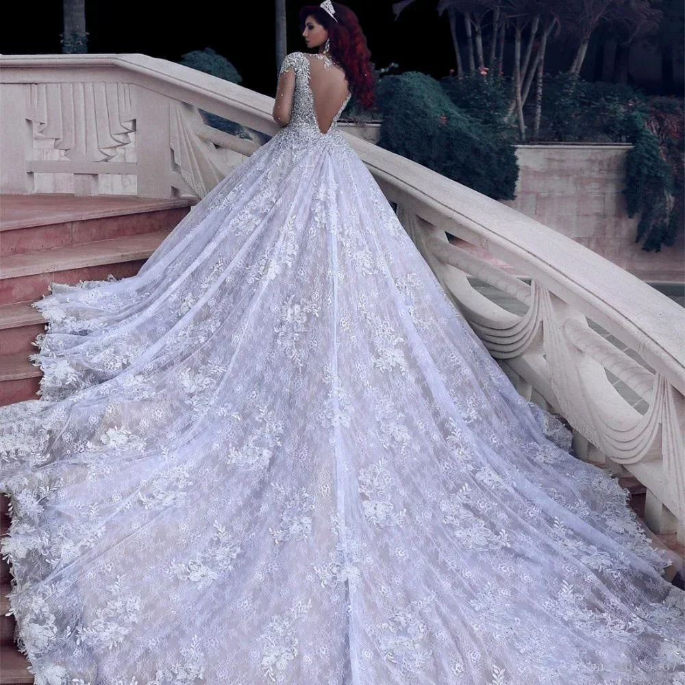 Customized Rhinestone Heavy Beaded Wedding Gowns Handmade Crystal Ball Gown Arab Custom Made Wedding Dresses
